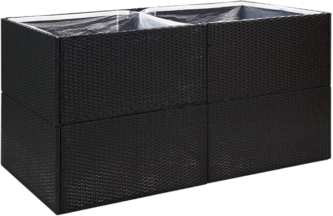 Outdoor Raised Garden Bed Planter Box Wicker Garden Planter Raised Garden Boxes for Vegetables Flowers Herbs Black 61.8x31.5x31.5 Poly Rattan-702