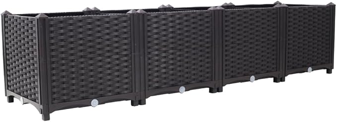 Heavy-Duty Raised Garden Bed Planter Box for Vegetables Flowers Herbs and Succulents – Durable Plastic Self-Watering Grow Bed (Brown + Polypropylene-3)