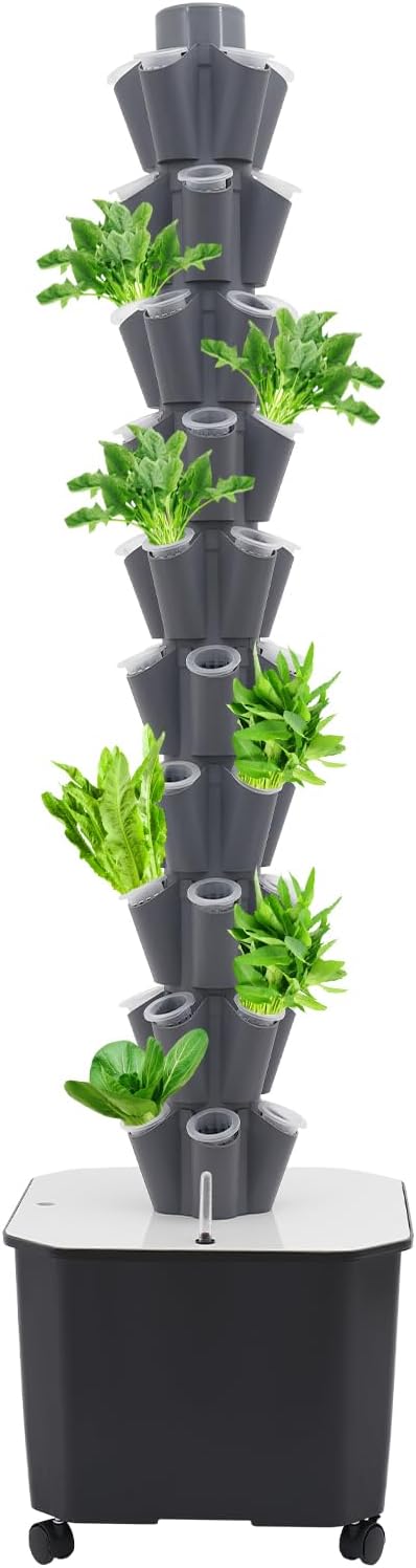 Hydroponics Growing System 50-Plants Indoor Hydroponic Tower with Pump System Vertical Garden Planter with Wheels Hydroponic Germination Kit for Fruits Vegetables Herbs