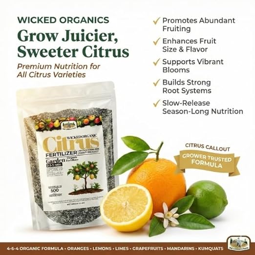 Old Cobblers Farm™ Wicked Organics Organic Citrus Fertilizer - Balanced Nutrition Supports Healthy Roots Green Foliage &amp Flavorful Fruit (5 lbs | 10 lbs | 15 lbs | 20 lbs) (5 lbs)