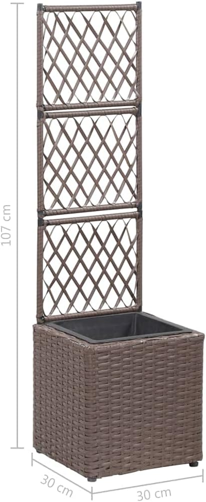 Trellis Raised Bed Poly Rattan with 1 Pot Brown Planter Box with Trellis Free Standing Garden Raised Bed for Flower Climbing and Hanging Plants 11.8x11.8x42.1