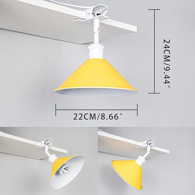 Clip Mount 5.9Ft Plug in Timing Cord Plant Light Full Spectrum White Light White Base Yellow Metal Shade Adjusted Angle Simple Clamp Light for Indoor Plants