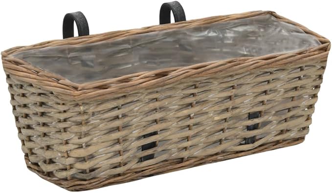 Balcony Planter 2 pcs Raised Flower Bed Planter Boxes Standing planters Horse Trough planters Suitable for Courtyard Orchard Corridor Nursery Wicker with PE Lining 15.7