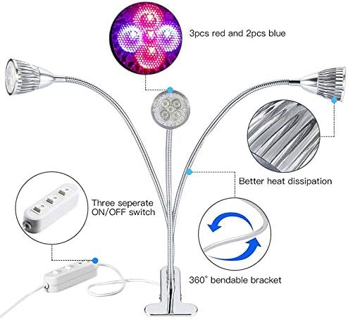 Three-Head Clip led Plant Light Full Light Plant Growth Light Three-Tube Plant Fill Light (Double Head)