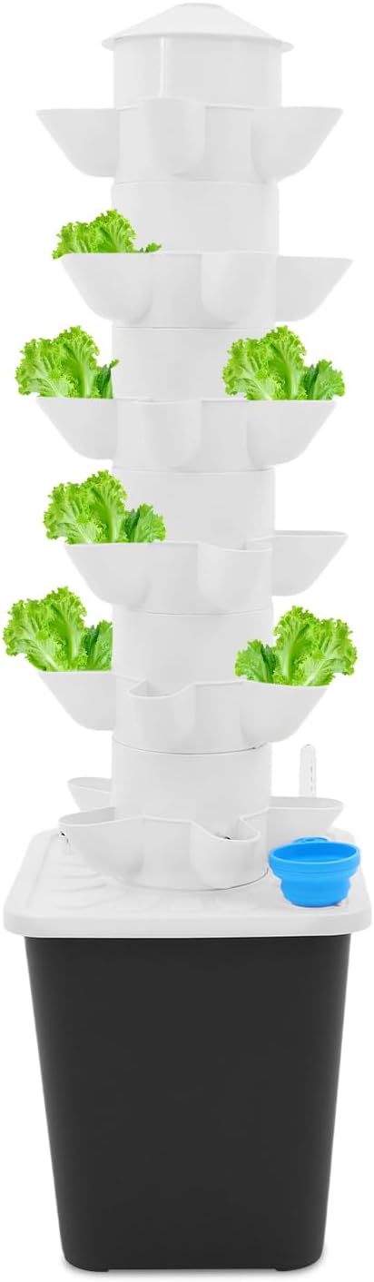Hydroponic Growing System 30-Plant Vegetable Planter Tower Outdoor Indoor Garden Vertical Planter Germination Kit with Water Pump &amp Intelligent Water Circulation for Gardening Lover
