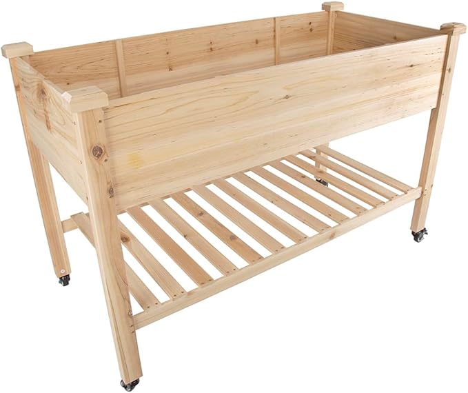Raised Garden Bed with Legs and Wheels Wooden Planter Boxes Outdoor Mobile Elevated Planter Box Standing Garden Box for Backyard Patio Balcony