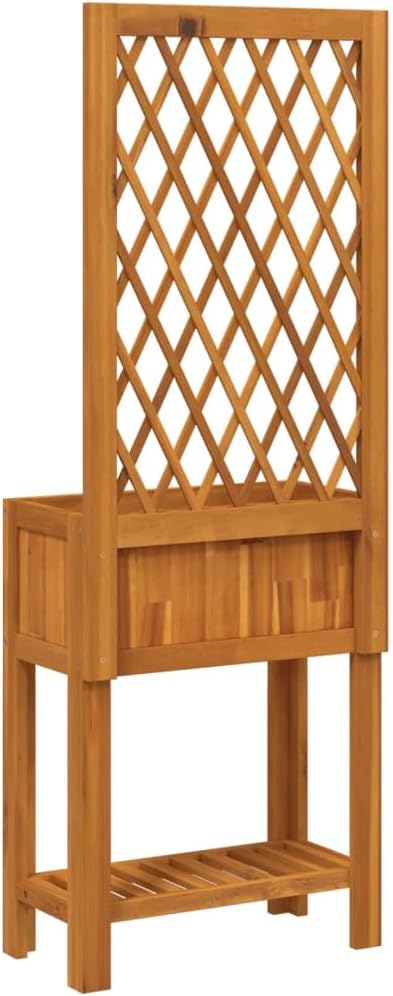 Solid Acacia Wood Planter with Trellis 11.6x21.7x59.8 Inch Oiled Finish for Climbing Outdoor Plants Garden &amp Patio Decor