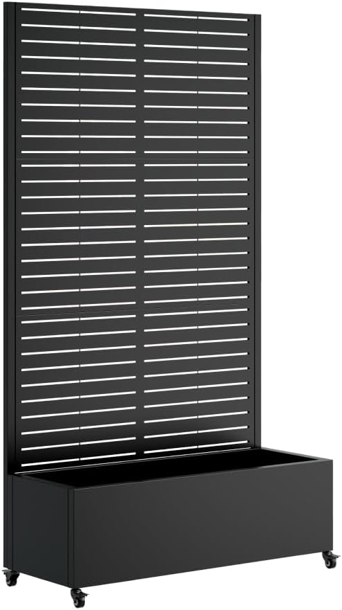 Heavy-Duty Metal Planter Box with Built-in Trellis for Climbing Plants Vegetables and Vines – Rust-Resistant Raised Garden Bed with Drainage and Mobility Features (Black)