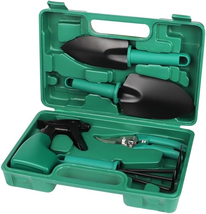 Garden Tools Set 5Pcs Heavy Duty Gardening Hand Tools with Garden Tools Set Trowel Rake Shovels Pruner Sprayer Garden Hand Tools with Carrying Case for Woman/Men