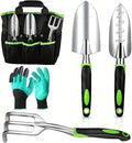 Garden Tool Set with Storage Tote 3 Piece Gardening Tools with Ergonomic Handles Garden Gloves Black and Green