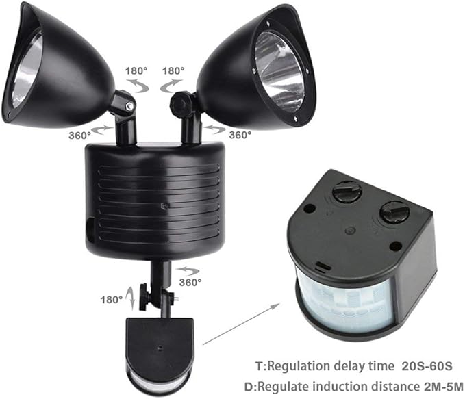 22 LED Solar Lamp Lights Human Sensor Light Double Head Garage Spotlight Waterproof Courtyard Landscape Corridor Wall Light