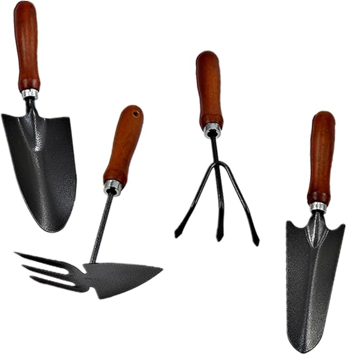 Mini Garden Tool Set with Shovel and Wooden Handle Trowel Thickened Iron Spade for Planting and Weeding 4pcs Hand Tool Kit for Gardening and Lawn Care