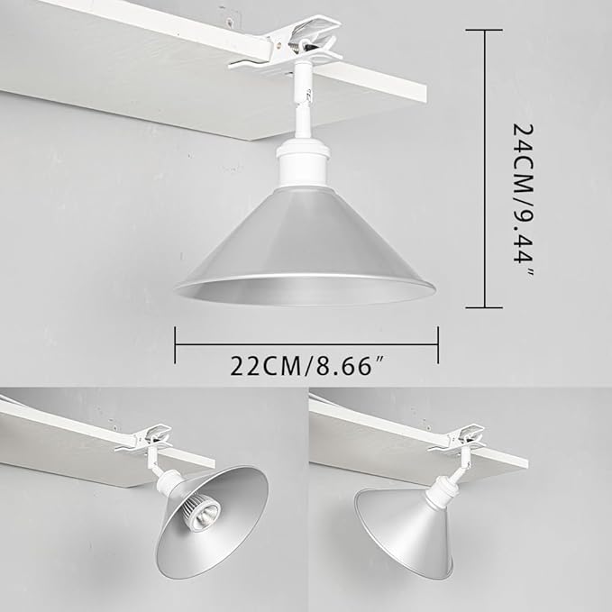 Clip Mount 5.9Ft Plug in Timing Cord Plant Light Full Spectrum White Light White Base Silver Metal Shade Adjusted Angle Simple Clamp Light for Indoor Plants