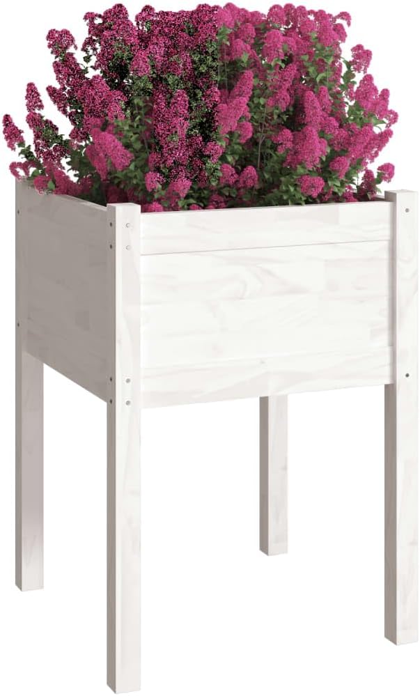 White Solid Pinewood Planter Set 2 Pack 19.7x19.7x27.6 Inch Square Raised Garden Bed for Outdoor Indoor Plants Durable