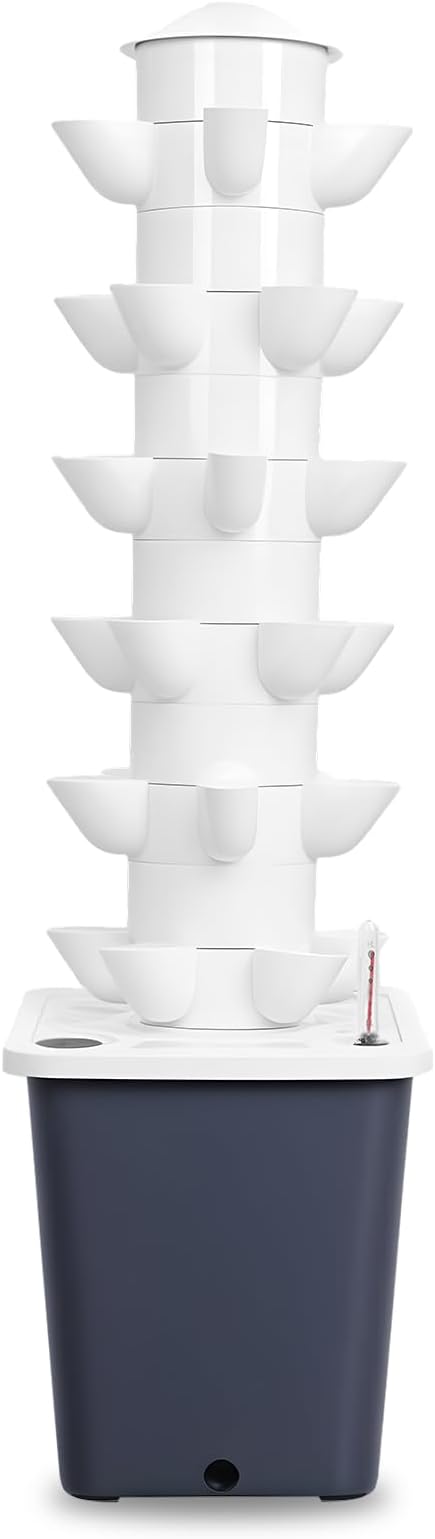 Hydroponic Tower 6 Layers 30 Holes Vertical Hydroponics Growing System Indoor Planter for Herbs Fruits Vegetables with 10L Tank Soilless Cultivation Garden Kit (Black)