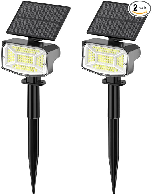 Large Solar Spot Lights Outdoor Waterproof IP67 1000 Lumens High Brightness 92 LEDs Solar Spotlight with 3 Lighting Modes Dusk to Dawn Solar Landscape Lights for Yard Garden (Cool White)- 2 Pack