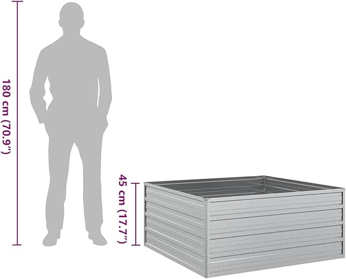 Bopdu Garden Raised Bed 39.4x39.4x17.7 Galvanized Steel Silver Backyard Patio Planter Raised Beds for Vegetables Outdoor Garden Raised Planter Box for Flowers Fruits