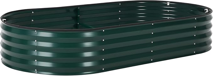 Large Oval Galvanized Raised Garden Bed Kit with Protective Cover Open Base Steel Planter Box with Zippered Screen Doors Easy Assembly Outdoor Raised Bed for Vegetables Flowers Dark Green