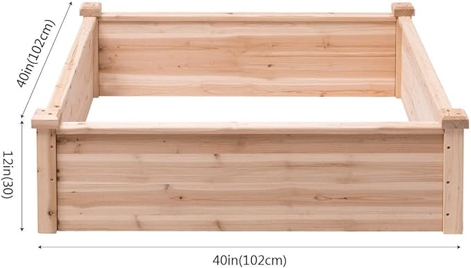 GRAFFY Rectangular Raised Garden Bed Wood Planter for Vegetable Flower 40''Lx40''Wx12''H Natural