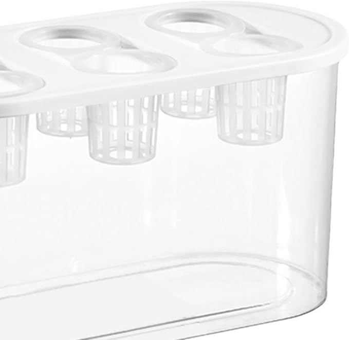 Hydroponics Grower Box Desktop Micro Landscape Tank with 6 Holes Indoor Tabletop Mini Aquarium for Vegetables Plants and Fish- White