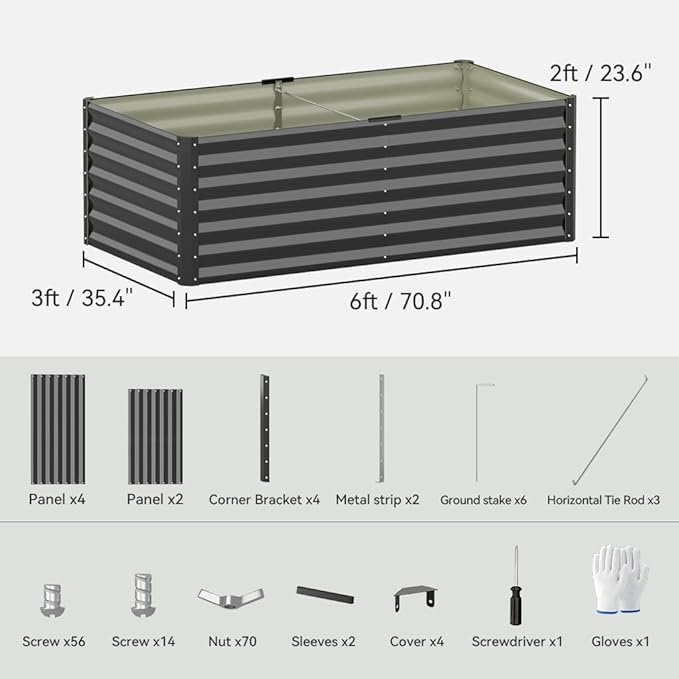 COMHOMA Galvanized Raised Garden BedLarge Metal Planter Box for Outdoor VegetablesCorrugated Steel Herbed Plants ContainerExtra Deep Gardeners Kits with Open Bottom (1 6x3x2FT)