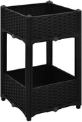 vidaXL Durable Polypropylene Raised Bed - Outdoor Sturdy Planting Pot 2-Shelves Design Spacious 15.7x15.7x28 Dimensions Perfect for Growing Variety of Plants Assembly Required Black