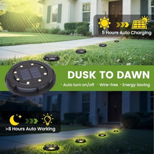 Solar Outdoor Lights 8PCS Rechargeable LED Landscape Lighting IP65 Waterproof 500mAh Battery 0.2W Solar Panel Warm White - Perfect for Gardens &amp Pathways