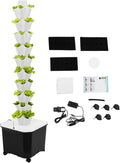 Hydroponic Growing System Kit Aeroponic Tower 50 Hole Garden Vertical Vegetable Planting System with Pump&ampTimer and Mobile 11.89Gal Water Tank (White)