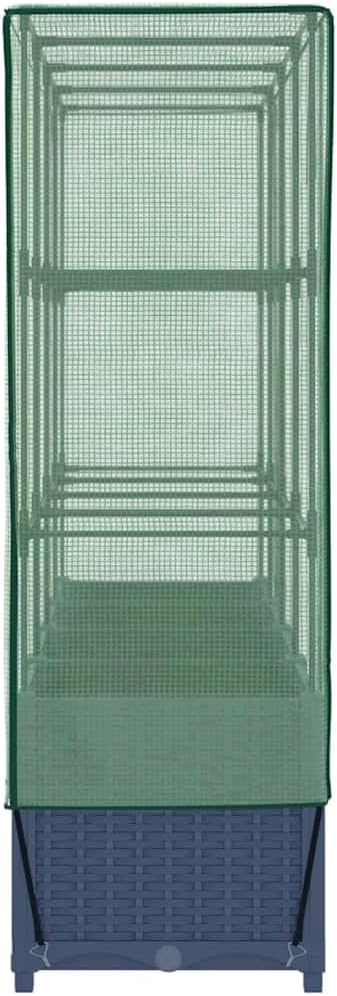 Raised Garden Bed Blue Grey Polypropylene 63x15.7x54.3 Inch Planter Box Imitation Rattan Texture Outdoor Indoor Gardening Elevated Planters for Vegetables Herbs Flowers