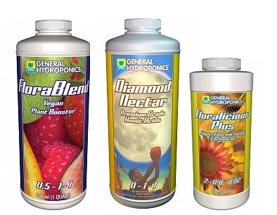 General Hydroponics FloraBlend Vegan Plant Booster 1 qt Diamond Nectar 1 qt Floralicious Plus 16 oz