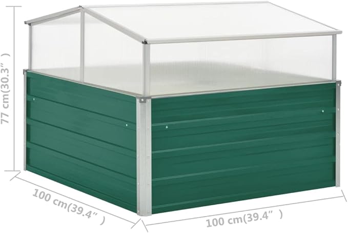 Galvanized Steel Raised Garden Bed with Greenhouse Metal Planter Box with Polycarbonate Mini Greenhouse Green 39.4x39.4x30.3 Galvanized Steel-1151