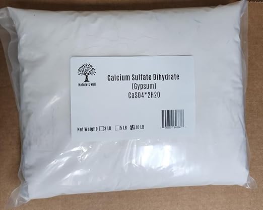 Nature's Will Organic Gypsum Powder - Calcium Sulfate Dihydrate CaSO4.2H2O (10 Pounds)