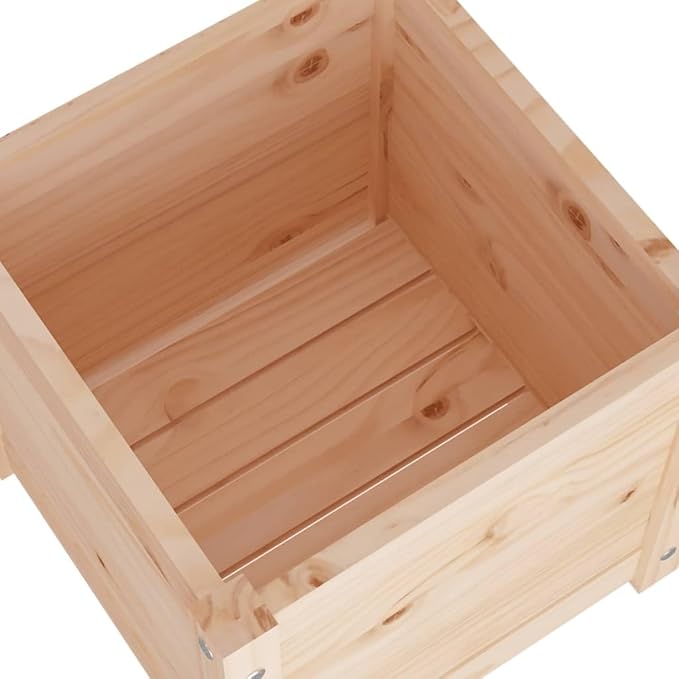 15.7in Rustic Pine Raised Garden Box Set of 2 Untreated Solid Wood Elevated Planter for Balcony Patio Indoor Outdoor Use Square Large Outdoor Planters for Herbs Flowers Veggies