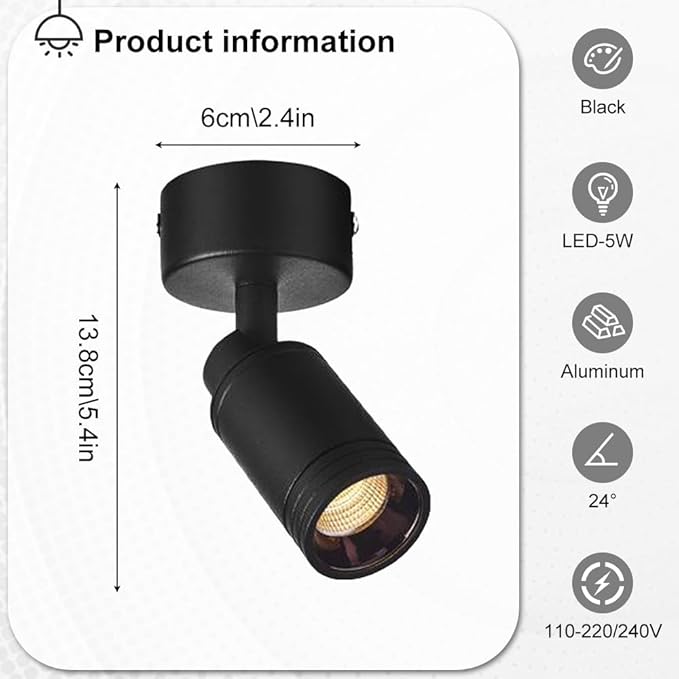 Adjustable Ceiling Spotlight 5w Spot Light Exposed Mounted Led Flush Mount Lights Directio l Spotlights Accent Lighting Artwork Display Lamps