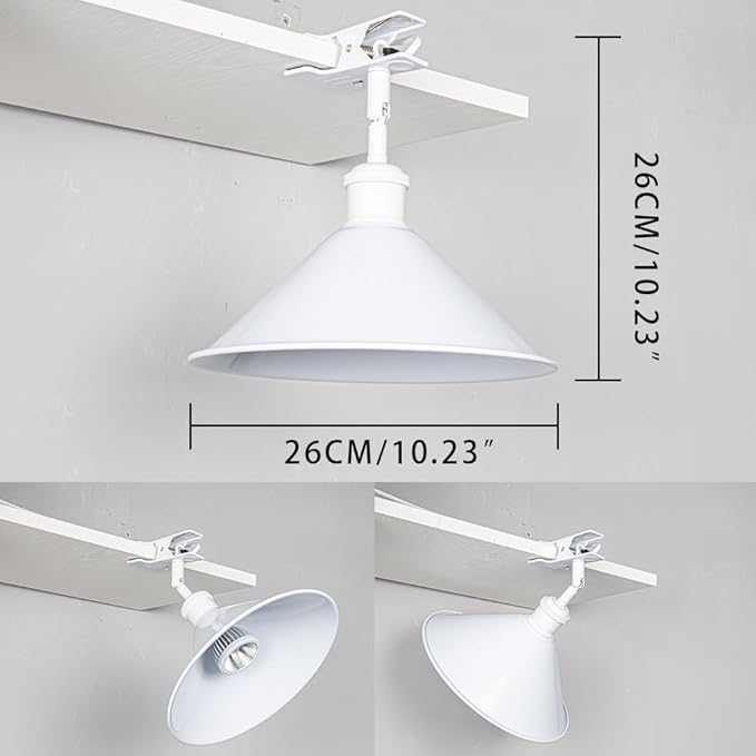 Clip Mount 5.9Ft Plug in Timing Cord Plant Light Full Spectrum White Light White Base White Metal Shade Adjusted Angle Modern Clamp Light for Indoor Plants