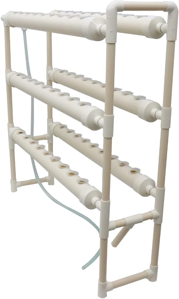 Hydroponic Grow Kit Hydroponics Growing System 54 Sites 6 Food-Grade PVC-U Pipes 3-Layers 2-Row Indoor Planting Kit with 110V Water Pump Timer for Growing Vegetables Flowers Plants