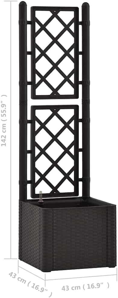 vidaXL Garden Raised Bed with Trellis Raised Bed for Flowers and Plants Self Watering Planter with Water Level Indicator Outdoor and Indoor Use Anthracite PP
