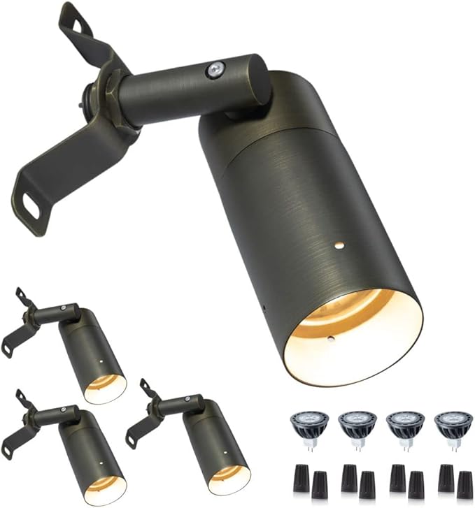 Gardenreet Brass Low Voltage Spot Downlights 12V Outdoor LED Landscape Down Lights for Tree Garden Yard Architectural with 5W MR16 LED Bulb 2700K Warm White(4 Pack)
