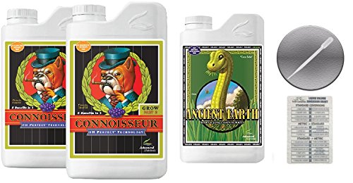 Advanced Nutrients Connoisseur Grow A and B 4 Liter &amp Ancient Earth Organic 1 Liter Bundle with Conversion Chart and 3mL Pipette
