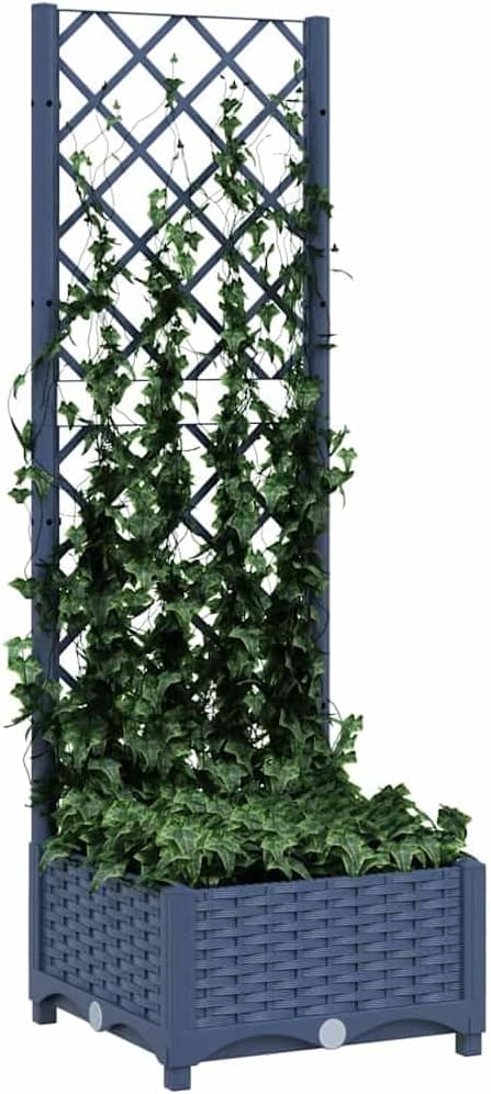 Blue-Grey Garden Planter w/Trellis 15.7x15.7x47.8 in Large Polypropylene Raised Planter for Patio Balcony &amp Terrace