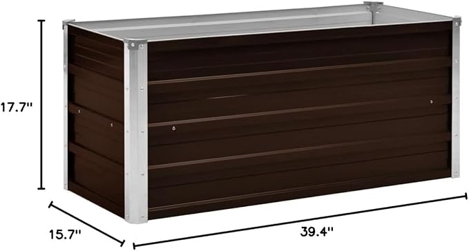 Garden BedsPatio Ground Gardening Planter for VegetablesPlanter Box Kit Flower Herbfor Outdoor Patio Deck BalconyGarden Raised Bed Brown 39.4x15.7x17.7 Galvanized Steel