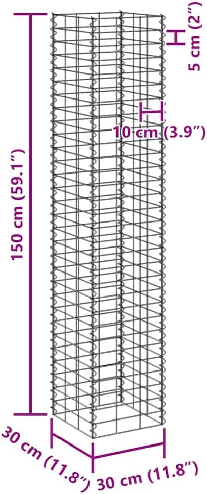 YAFF Extra Tall Cubic Gabion Raised Bed for Garden Planting Silver Iron Metal Outdoor Use 11.8 x 11.8 x 59.1 Inches