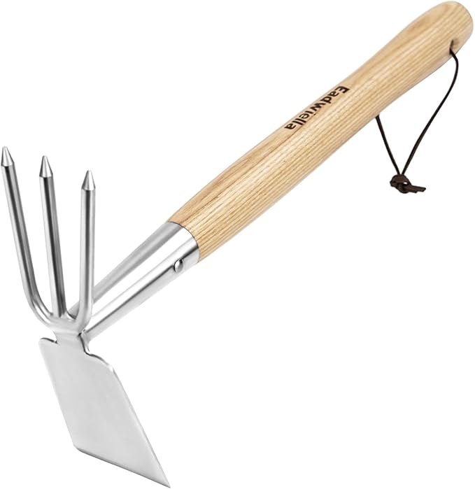 Hoe and Cultivator Garden Rake Hand Tiller Tool Wood Handle Double Sided Cultivator Versatile Tool for DiggingLoosening SoilWeedingBreaking Up SoilCultivatingPreparing Seedbeds Combination Garden