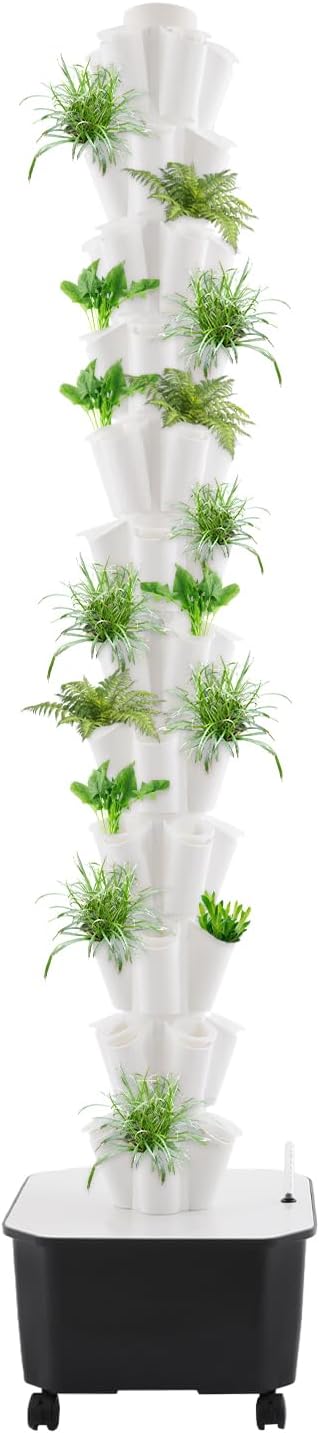 Hydroponic Growing Tower 12 Layer 60 Pods Vertical Garden Kit with Water Pump &amp 6.6Gal Water Tank Hydroponic Tower Growing System with Wheels for Vegetable Strawberry Herb Lettuce