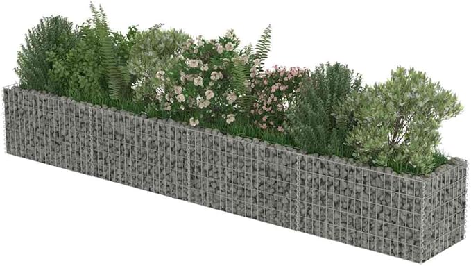 Gabion Raised Garden Bed Silver Galvanized Steel Planter Box 141.7x19.7x19.7 Inch Outdoor Planter for Flowers &amp Shrubs