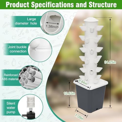 Garden Hydroponics Growing 30 Pods Hydroponics Tower Aeroponics Grow Kit Aquaponics Planting with Hydrating Pump Adapter Net PotsTim