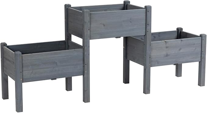 Raised Garden Bed - 3 Planter Box Set Elevated Wooden Plant Stand with Drainage - Great for Vegetables Herbs and Flowers