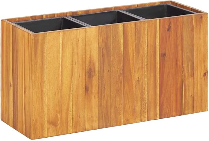Garden Raised Bed with 3 Pots Garden beds Outdoor Plant pots Planter Boxes Outdoor Suitable for Flowers Backyard Patios Restaurants Solid Acacia Wood