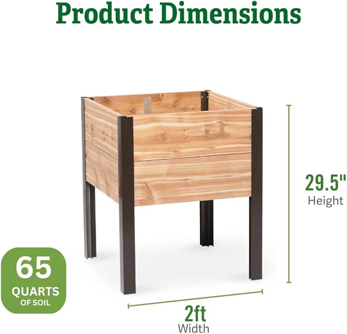 Gardener's Supply Company Raised Garden Bed Elevated Cedar Planter Box | 2' x 2' Heavy Duty Standing Garden Planters for Outdoor Plant Vegetables &amp Flower Gardening Perfect for Patio Lawn &amp B