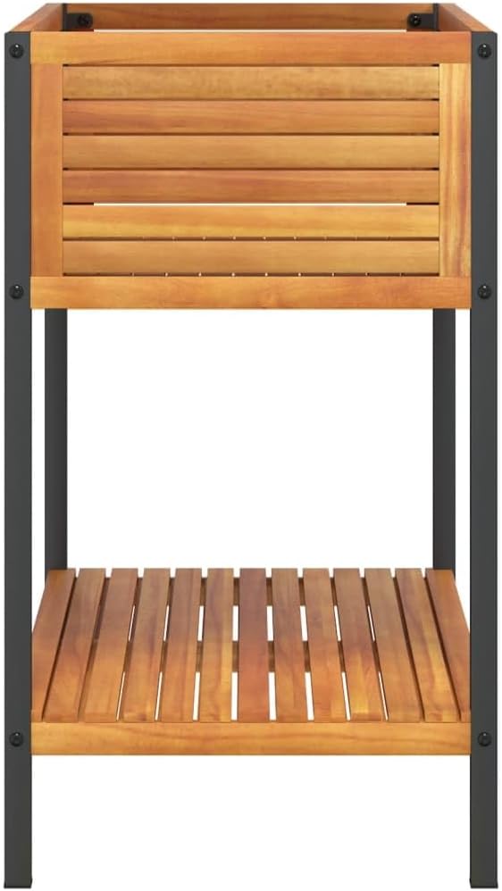 Garden Planter Solid Acacia Wood Medium Brown Raised Bed Steel Welded Wire Mesh for Patio Retaining Walls Landscape Fencing Garden (45 x 80 x 80 cm)